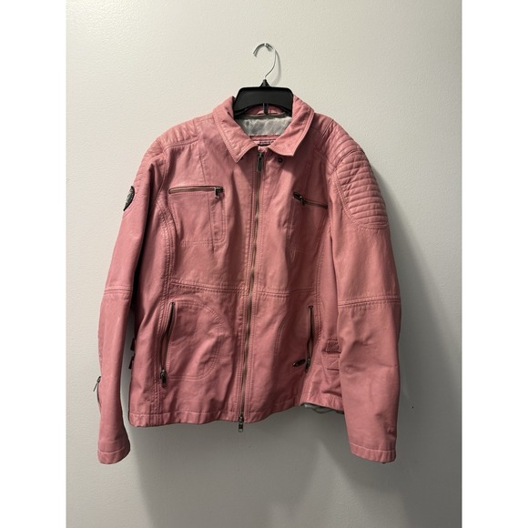 Harley Davidson Women's PINK LABEL Leather Motorcycle Riding Jacket Sz 2w Flawed - Picture 1 of 10